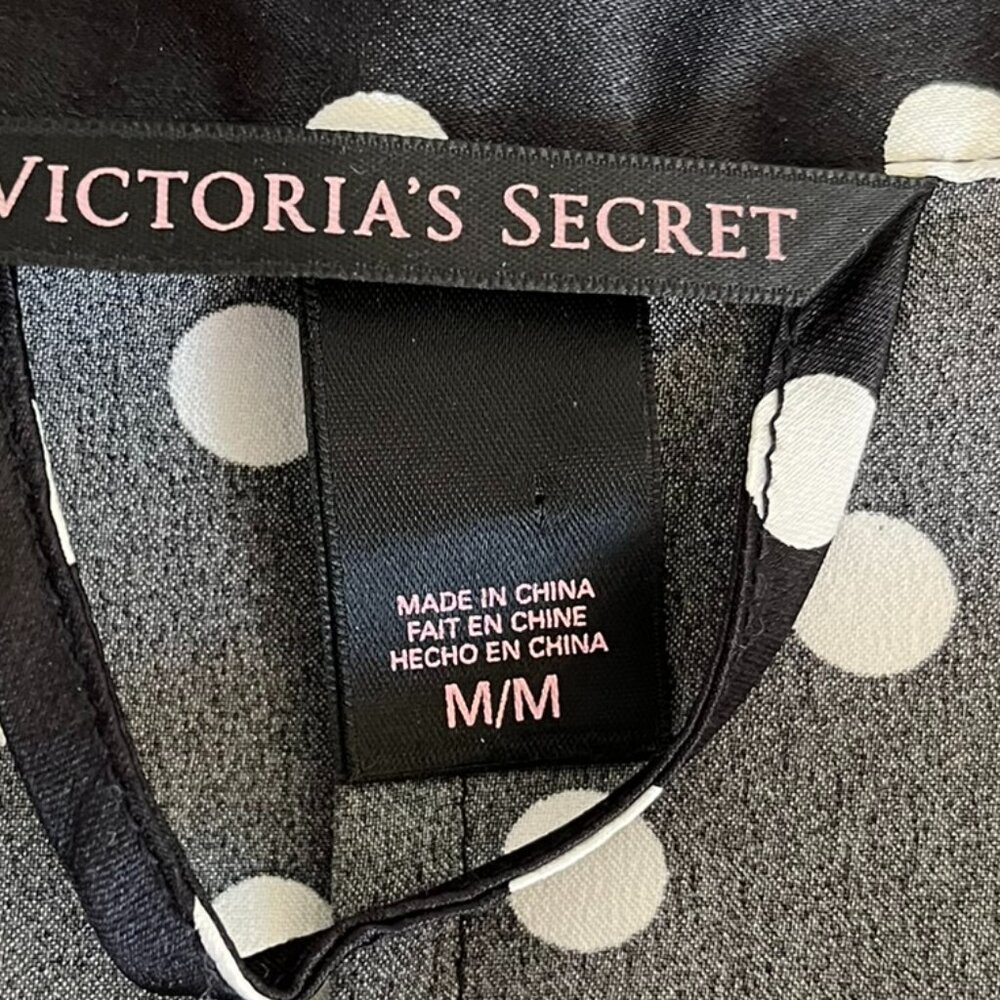 Victoria's Secret Woman's Black & White Polka Dot Satin Lounge Wear Robe Sz Med - Picture 3 of 8